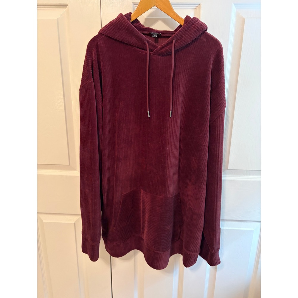 Express Mens Corduroy Hoodie Burgundy Wine Pullover Large Tall NWT